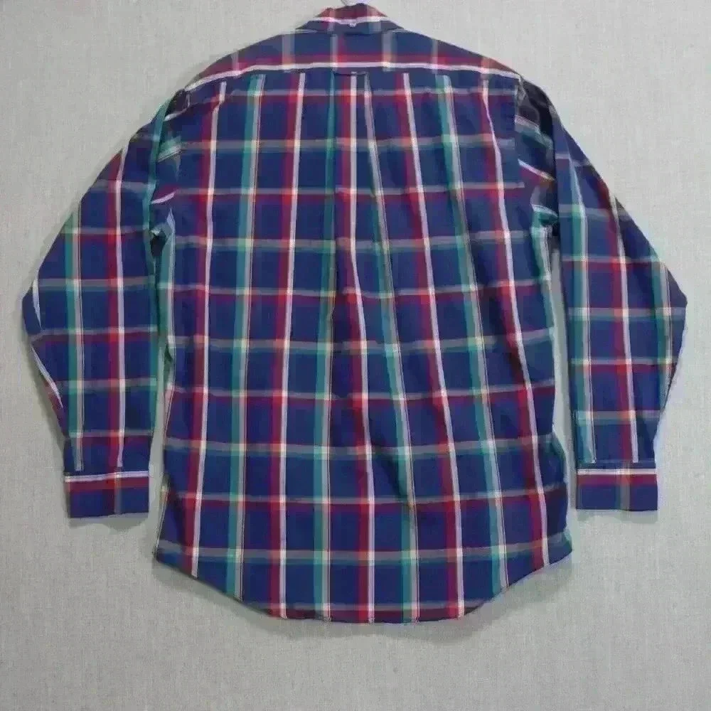 Vintage Plaid Button Down Men's L Tall Long Sleeve Shirt Multicolor Cotton Blend